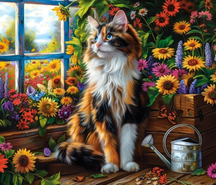 Puzzle - Castorland - Meditazione del gatto in fiore