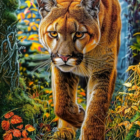 Leone di montagna nella foresta