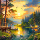 Puzzle - Castorland - Tramonto su un fiume nella foresta