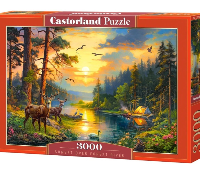 Puzzle - Castorland - Tramonto su un fiume nella foresta
