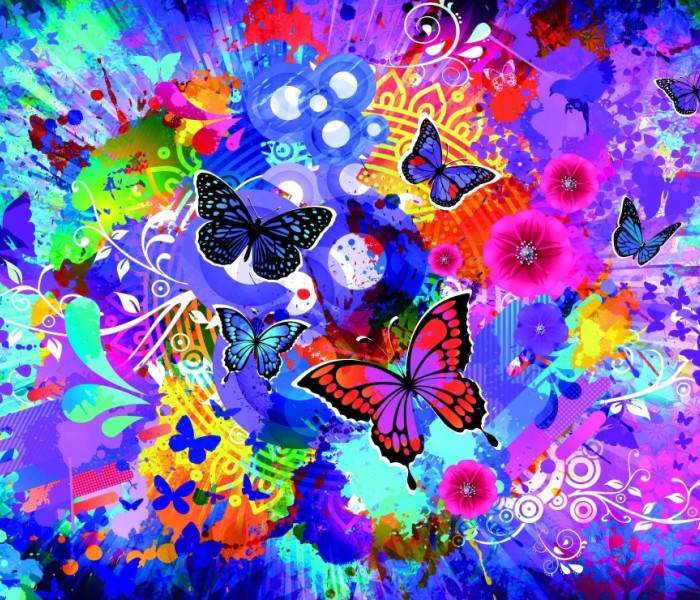 Puzzle - Grafika - Farfalle e fiori colorati