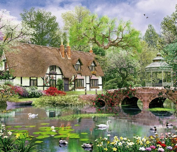 Puzzle - King - Casetta con i cigni